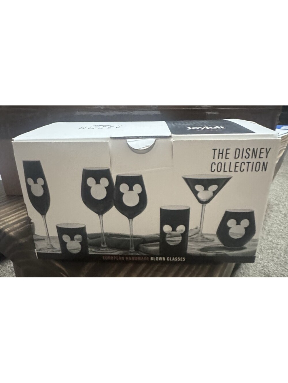 JoyJolt Disney Mickey Mouse Stemless Wine Glasses 2pc 20oz European Handmade NIB - Picture 1 of 5